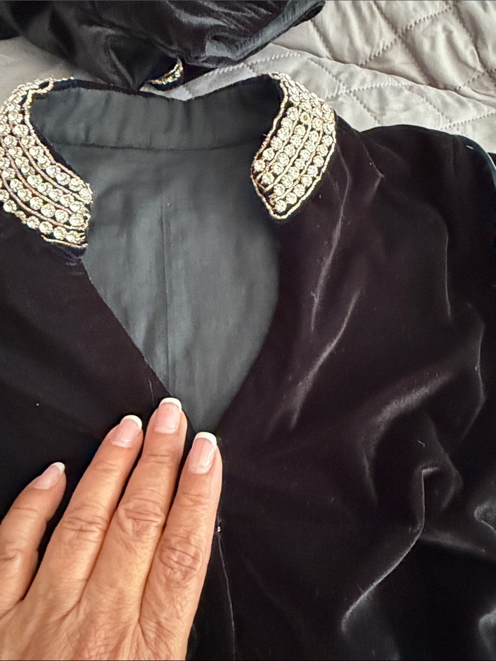 Black Velvet Top with Intricate Crystal Embellishment - Picture 11 of 14